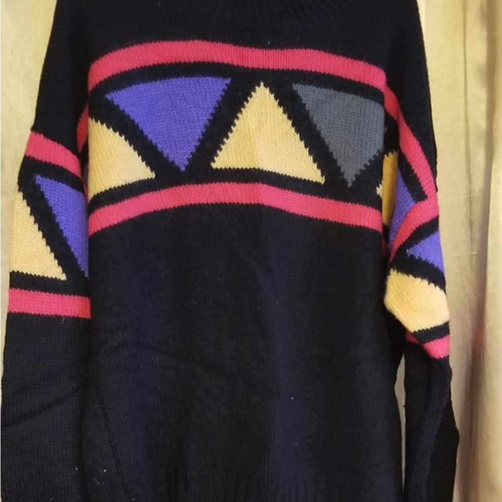 Custom Made (in Hong Kong) Wool Blend Geometric Sweater. Size XL